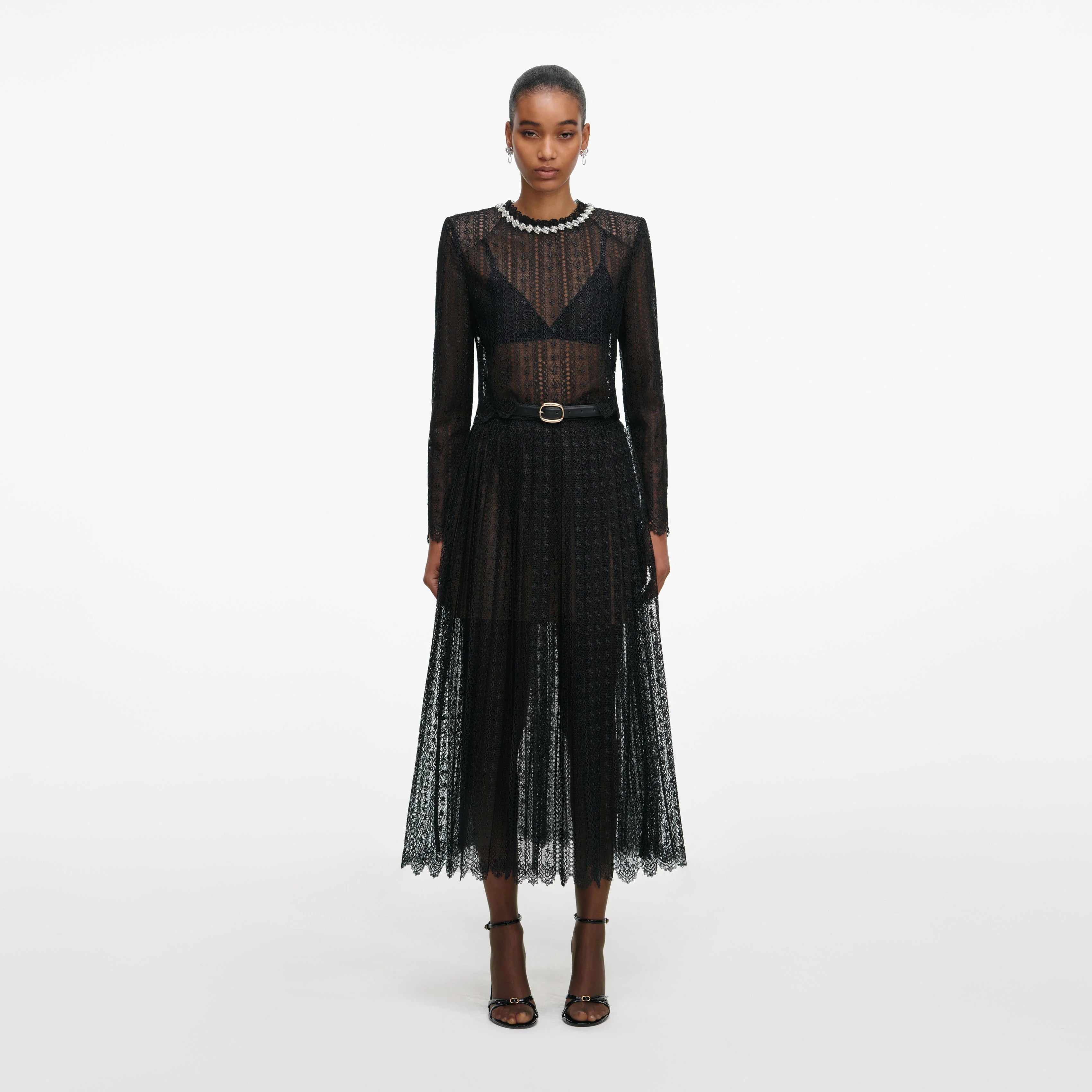 Black Organza Lace Midi Skirt
