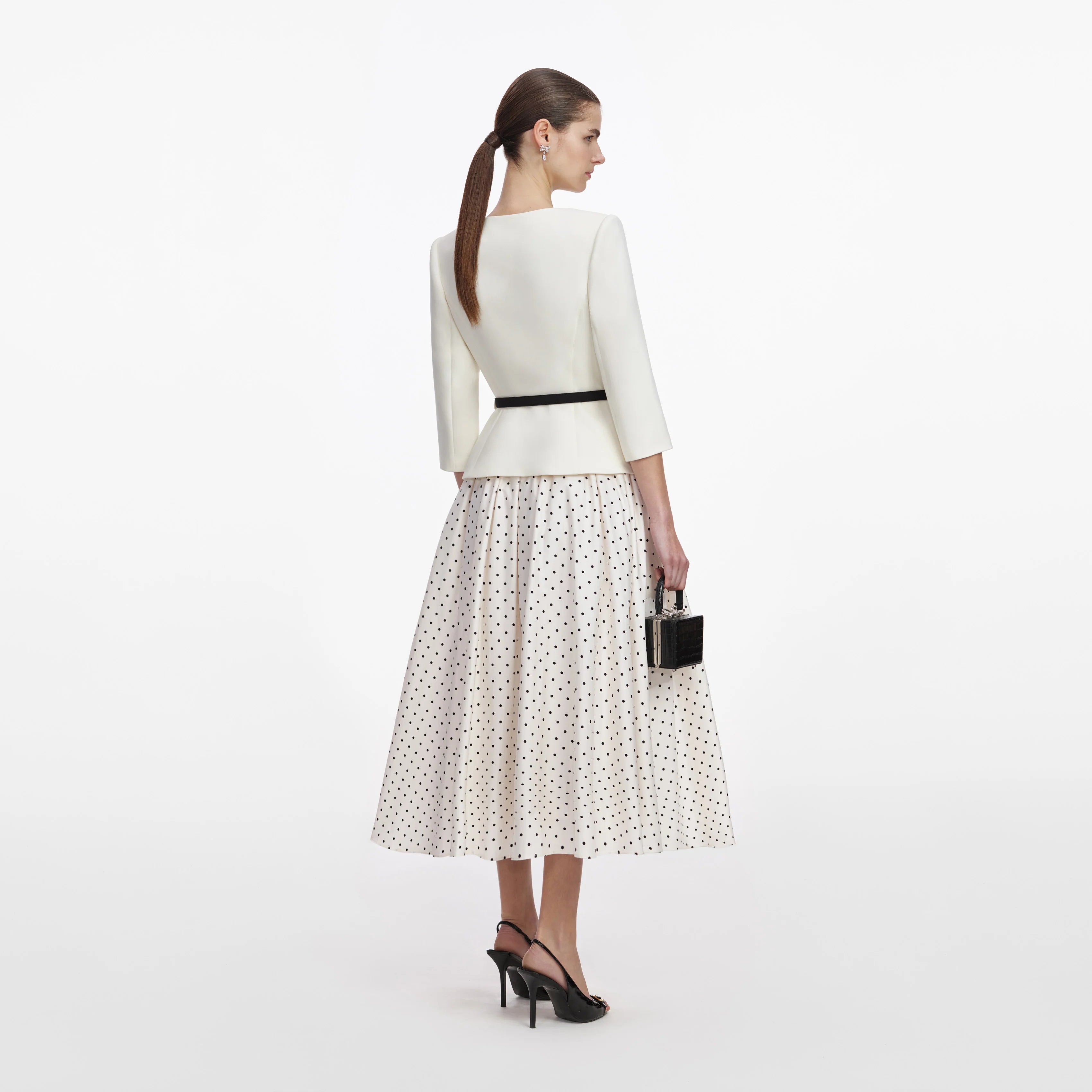 Cream 3D Flower Polka Dot Midi Dress