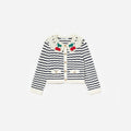 Cream And Navy Striped Knitted Cardigan