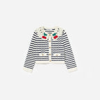 Cream And Navy Striped Knitted Cardigan