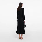 Black Lace Trim Knit Midi Dress