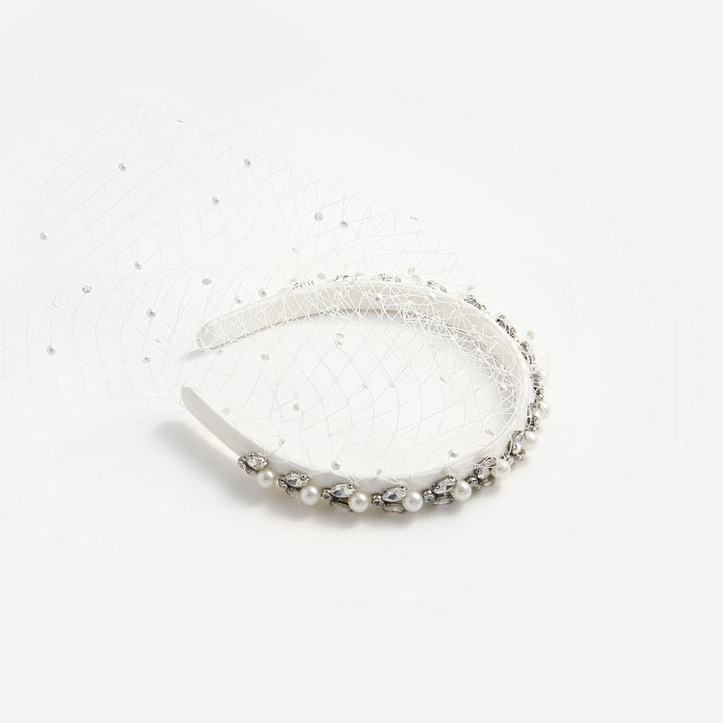 Pearl Embellished Veil Headband
