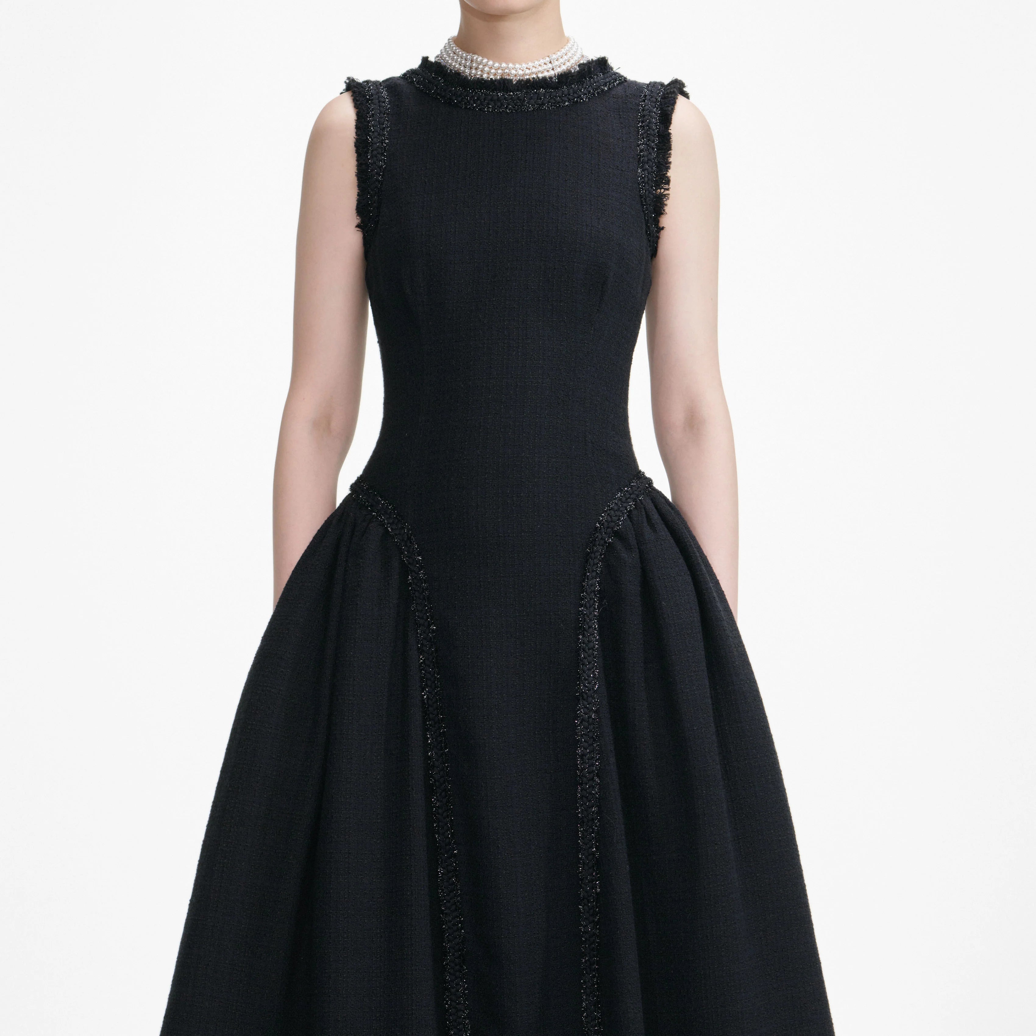 Black Boucle Sleeveless Midi Dress