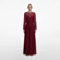 Burgundy Organza Lace Maxi Dress