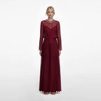 Burgundy Organza Lace Maxi Dress