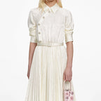 Cream Satin Jacquard Midi Dress