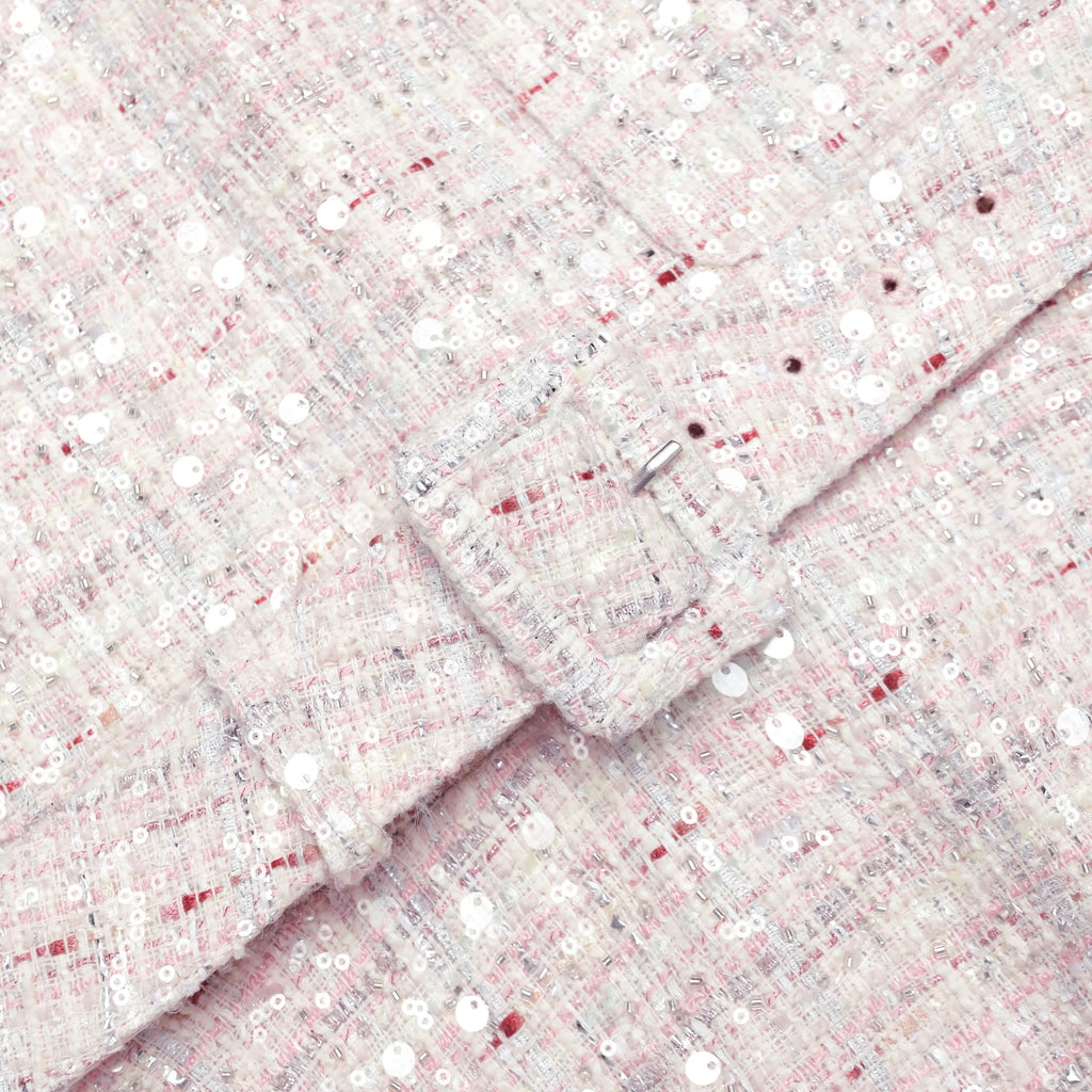 Pink Sequin Boucle Belted Mini Dress