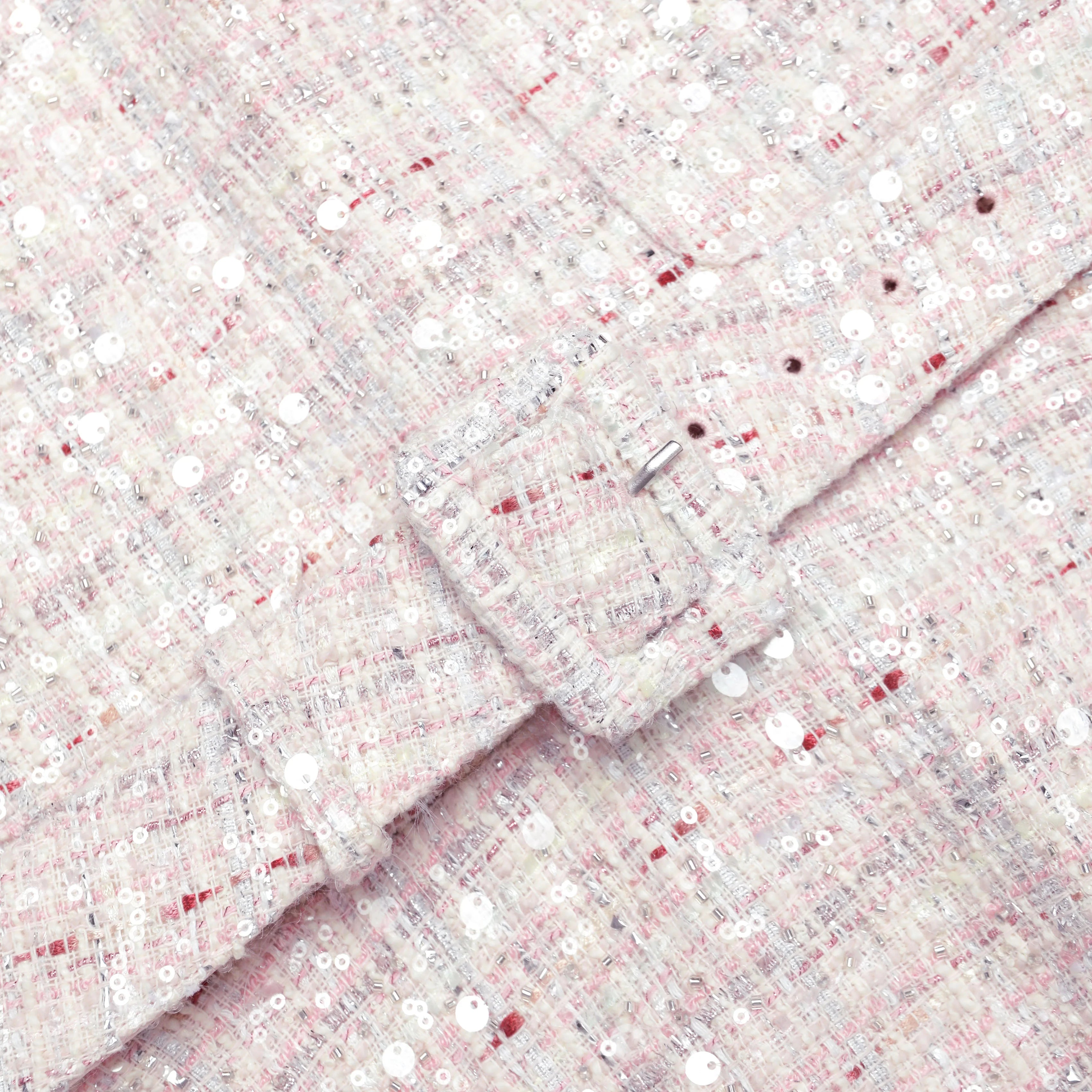 Pink Sequin Boucle Belted Mini Dress