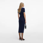 Navy Crochet Flower Knit Midi Dress