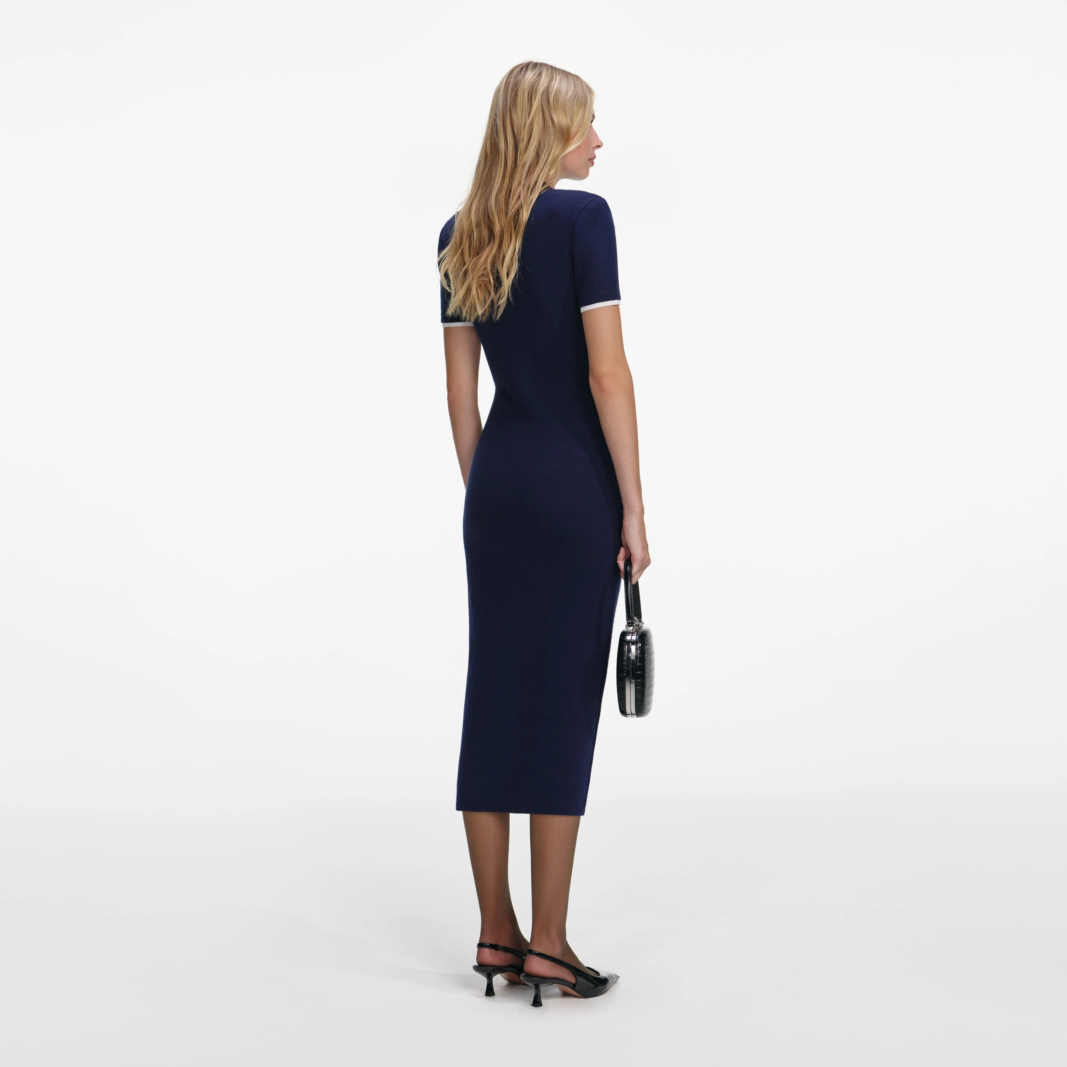 Navy Crochet Flower Knit Midi Dress