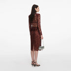 Brown Floral Lace Midi Skirt