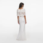 White Fine Lace Satin Maxi Dress
