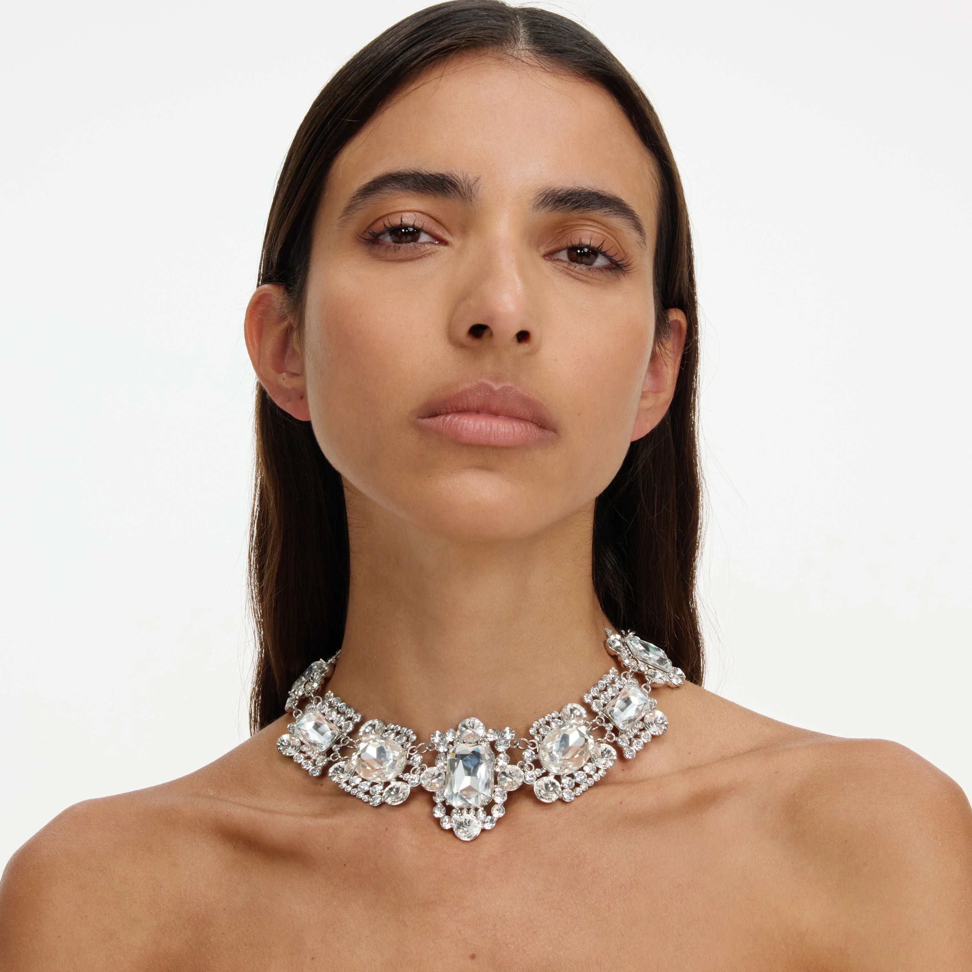 Silver Crystal Cluster Necklace
