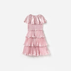 Pink Metallic Tiered Dress