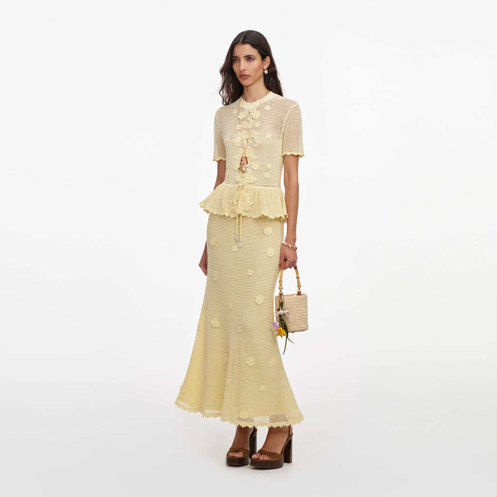 Yellow Floral Crochet Midi Dress
