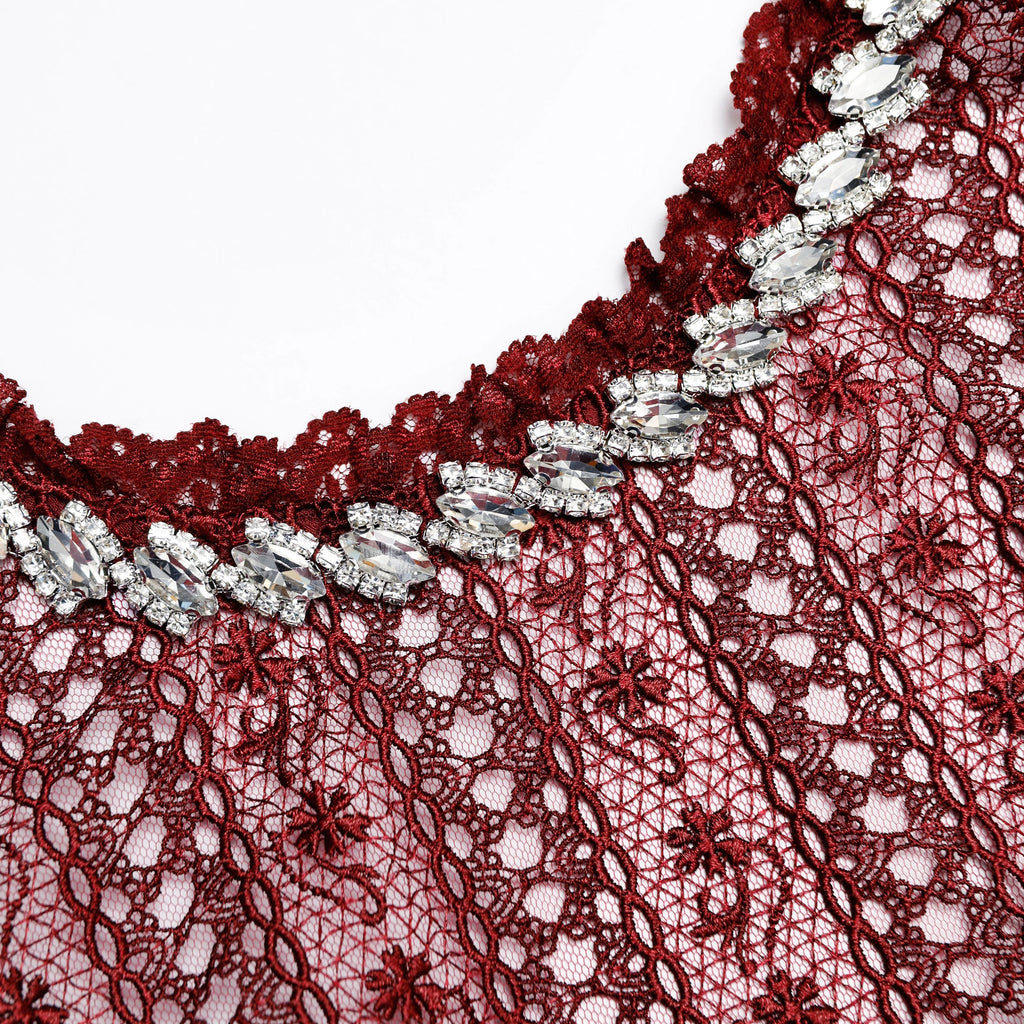 Burgundy Organza Lace Maxi Dress