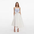 White And Blue Embroidered Linen Top