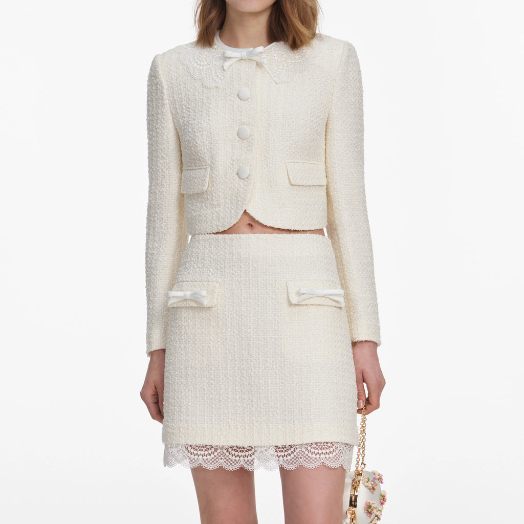 Cream Boucle Lace Mini Skirt