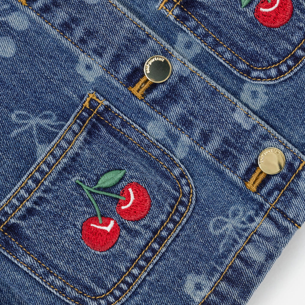 Denim Cherry Bow Printed Jacket