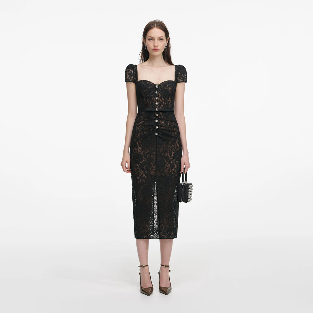 Black Sweetheart Lace Midi Dress