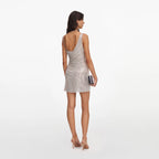 Silver Rhinestone Draped Mini Dress