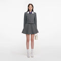 Grey Herringbone Scarf Detail Jacket
