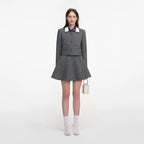 Grey Herringbone Scarf Detail Jacket