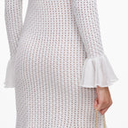 White Pointelle Knit Flare Midi Dress