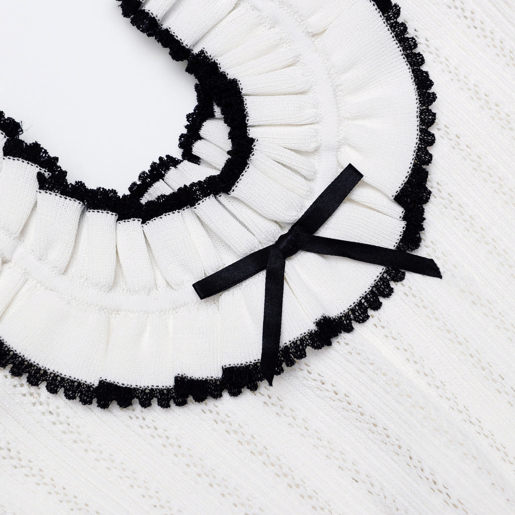 White Contrast Trim Knit Mini Dress