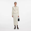 Cream Wool Peplum Knit Midi Dress