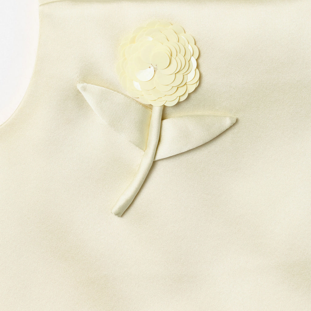Yellow Satin Sequin Flower Top