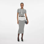 Grey Knit Denim Insert Midi Skirt