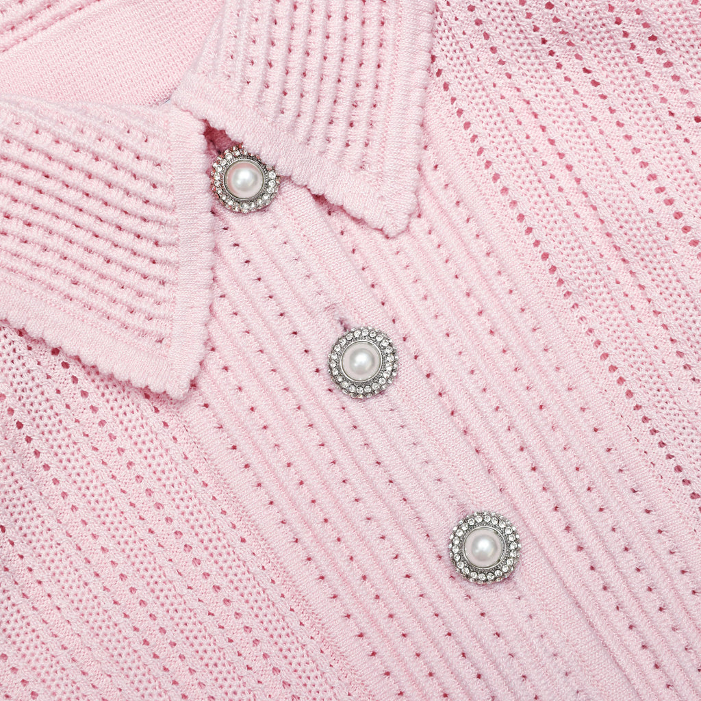 Pink Pointelle Peplum Knit Midi Dress