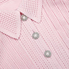 Pink Pointelle Peplum Knit Midi Dress