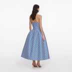 Navy Stripe Taffeta Midi Dress