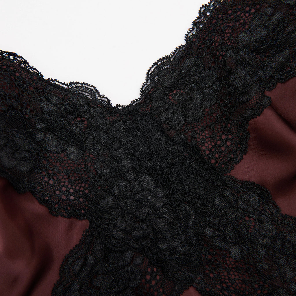 Brown Satin Lace Maxi Dress