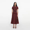 Brown Peplum Linen Blend Midi Dress