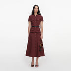 Brown Peplum Linen Blend Midi Dress