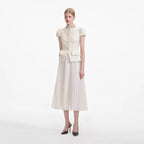 Cream Boucle Bow Detail Midi Dress
