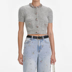 Grey Embellished Trim Knit Top