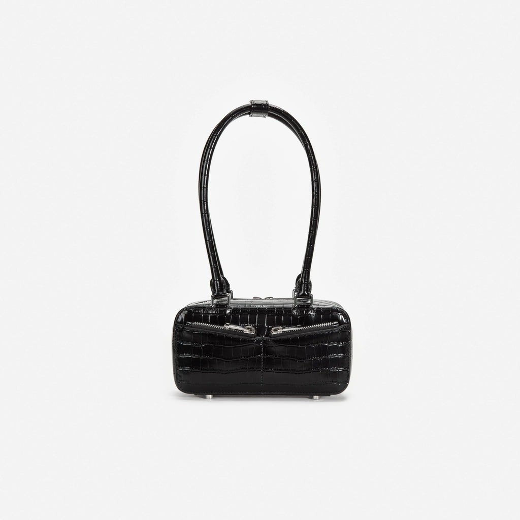 Black Croc Leather Mini Shoulder Bag