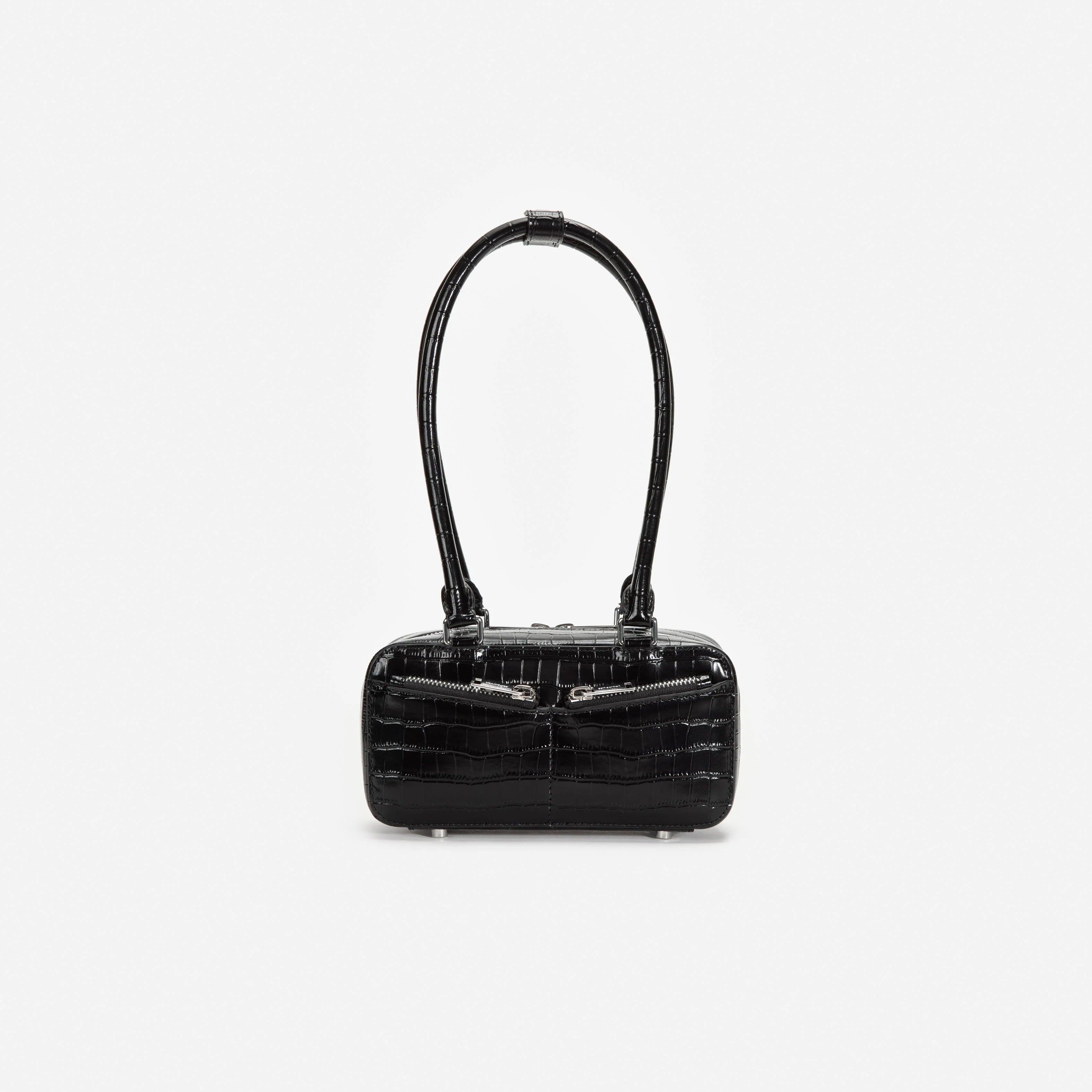 Black Croc Leather Mini Shoulder Bag
