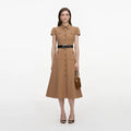 Tan Twill Belted Midi Dress
