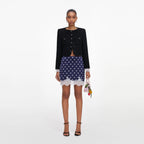 Navy Polka Dot Satin Mini Skirt