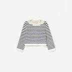 Cream And Navy Striped Knitted Cardigan