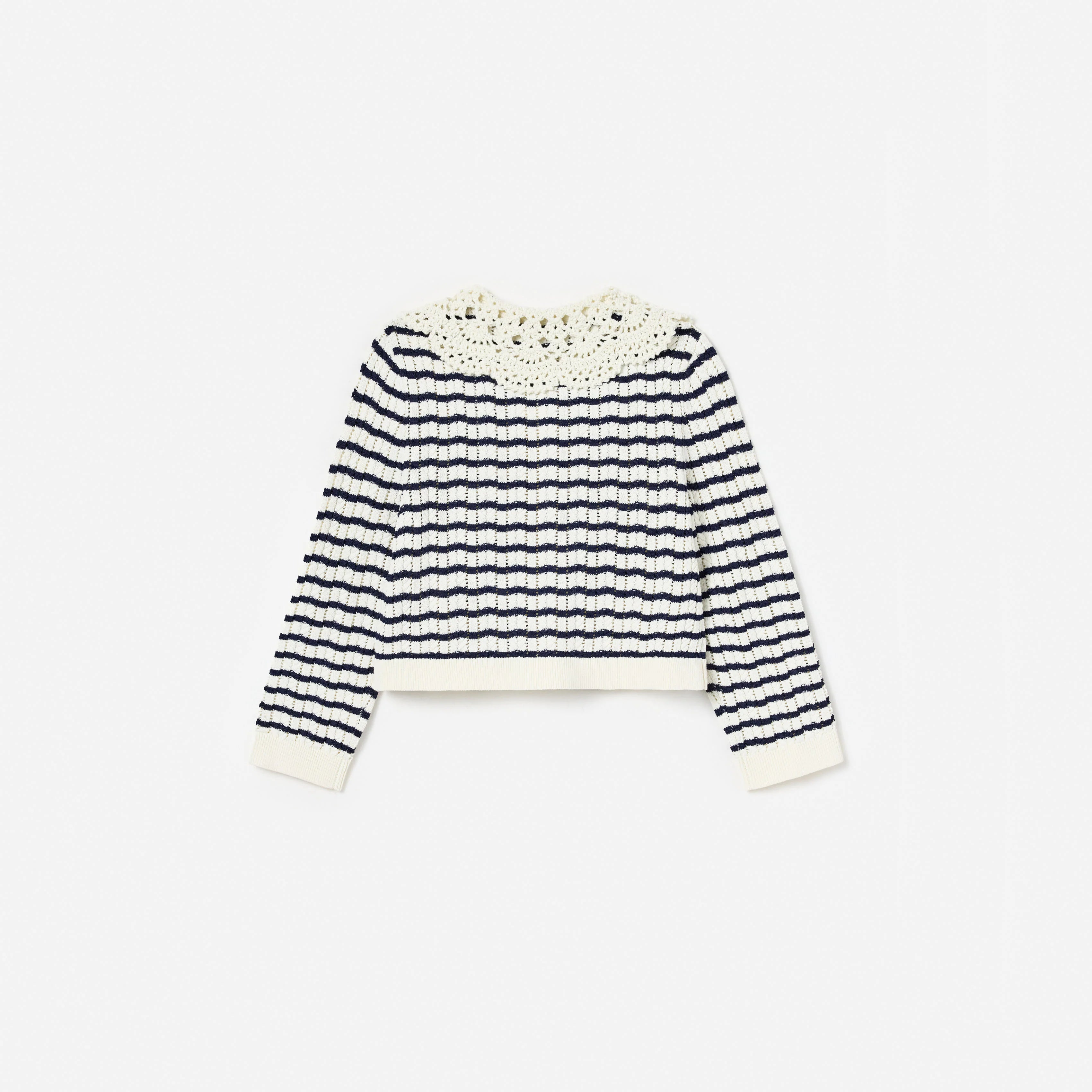 Cream And Navy Striped Knitted Cardigan