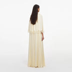 Yellow Tie Neck Cape Maxi Dress