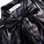 Black Metallic Tie Neck Blouse