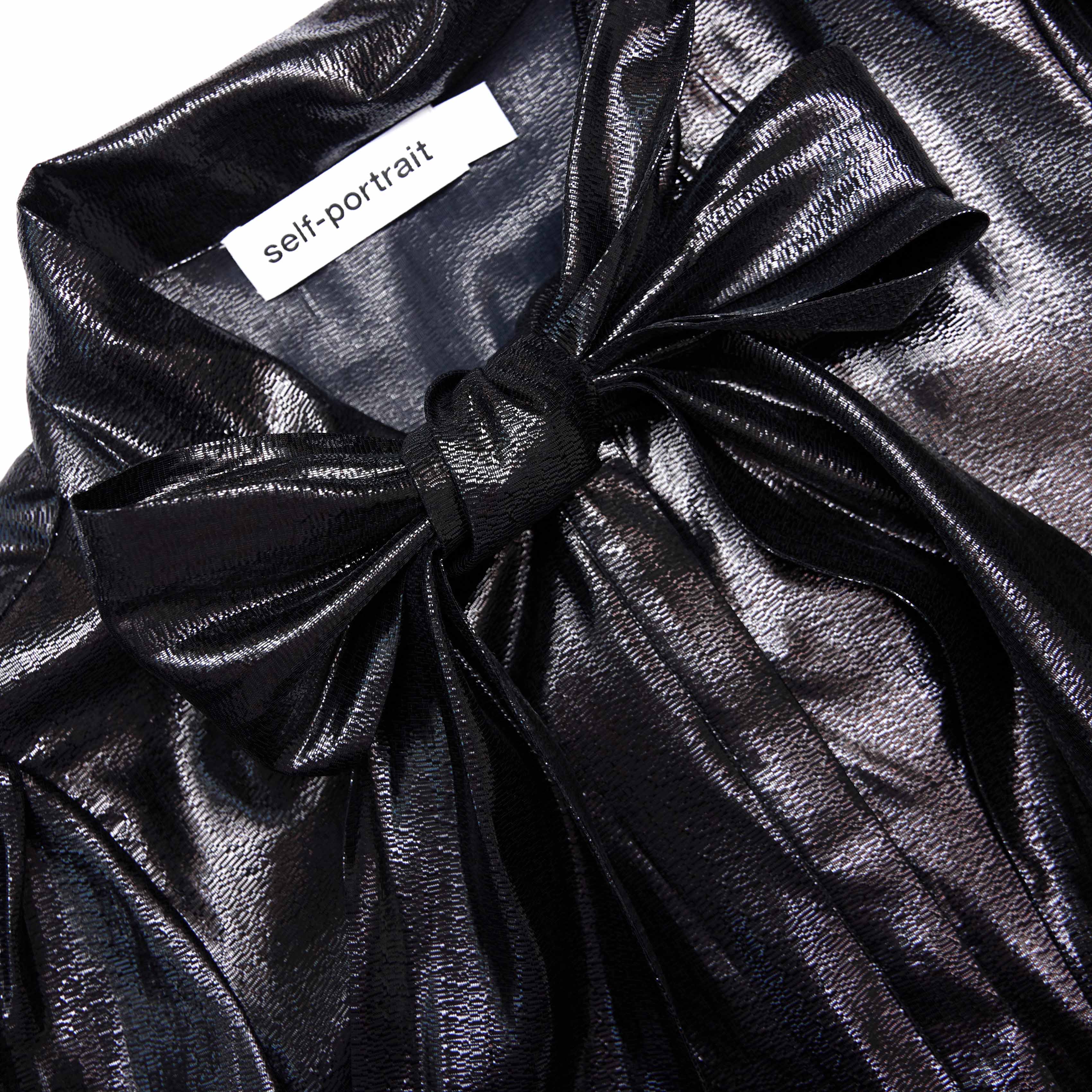 Black Metallic Tie Neck Blouse