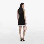 Black Crepe Bow Lace Mini Dress